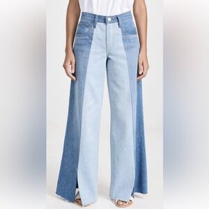 Frame Split Seam Wide Leg Jeans Size 34 Blue Denim Color Block